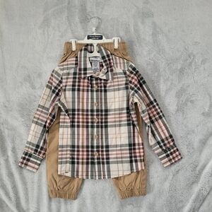 Tommy Bahama Boys Size XS 4 Woven Button Down Shirt & Khaki Jogger Pants Set NEW